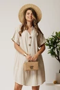 Rochie ivory cu dungi bej din material fluid cu adaos de bumbac si in, 2, dyfashion.ro