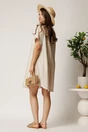 Rochie ivory cu dungi bej din material fluid cu adaos de bumbac si in, 3, dyfashion.ro