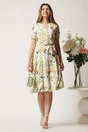 Rochie ivory cu print zig-zag verde in clos cu cordon in talie, 3, dyfashion.ro