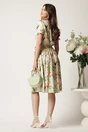 Rochie ivory cu print zig-zag verde in clos cu cordon in talie, 2, dyfashion.ro