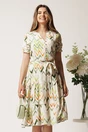 Rochie ivory cu print zig-zag verde in clos cu cordon in talie, 1, dyfashion.ro
