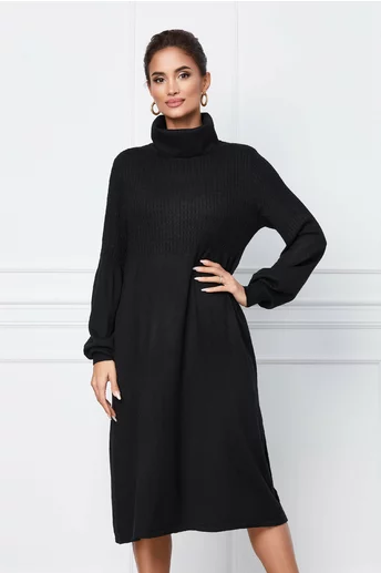Rochie Jamela neagra din tricot cu guler inalt
