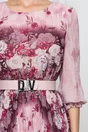 Rochie Jolanda roz cu imprimeu floral si pliuri pe fusta