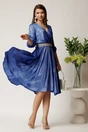 Rochie Julia midi albastra din satin in clos cu aspect sidefat si cordon cu strasuri, 3, dyfashion.ro