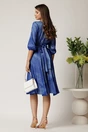Rochie Julia midi albastra din satin in clos cu aspect sidefat si cordon cu strasuri, 2, dyfashion.ro