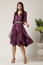 Rochie Julia midi mov din satin in clos cu aspect sidefat si cordon cu strasuri, 3, dyfashion.ro