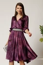 Rochie Julia midi mov din satin in clos cu aspect sidefat si cordon cu strasuri, 1, dyfashion.ro