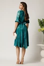 Rochie Julia midi turcoaz din satin in clos cu aspect sidefat si cordon cu strasuri, 2, dyfashion.ro