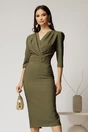 Rochie kaki conica cu decolteu petrecut si cordon in talie, 1, dyfashion.ro