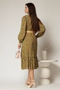 Rochie kaki din viscoza cu imprimeu floral si curea in talie, 2, dyfashion.ro