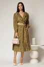 Rochie kaki din viscoza cu imprimeu floral si curea in talie, 3, dyfashion.ro