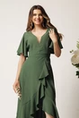 Rochie kaki lunga din voal in clos cu volan si crapatura pe fusta, 2, dyfashion.ro