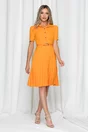 Rochie Kalliope portocalie cu guler tip camasa si pliuri pe fusta