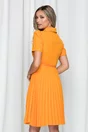 Rochie Kalliope portocalie cu guler tip camasa si pliuri pe fusta