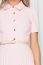 Rochie Kalliope roz cu guler tip camasa si pliuri pe fusta