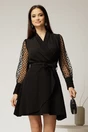 Rochie Kim neagra petrecuta cu maneci cu buline catifelate, 1, dyfashion.ro
