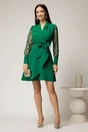 Rochie Kim verde petrecuta cu maneci cu buline catifelate, 3, dyfashion.ro