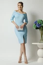 Rochie La Donna de ocazie din stofa bleu conica cu decolteu barcuta