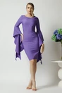 Rochie LaDonna de ocazie din stofa lila cu maneci maxi evazate