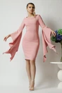 Rochie LaDonna de ocazie din stofa roz cu maneci maxi evazate