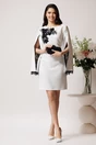 Rochie LaDonna eleganta din stofa alba cu dantela chantilly neagra la maneci si pe bust, 3, dyfashion.ro
