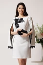 Rochie LaDonna eleganta din stofa alba cu dantela chantilly neagra la maneci si pe bust, 1, dyfashion.ro