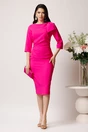 Rochie LaDonna eleganta din stofa fucsia cu funda maxi pe umar si fronseu in talie, 3, dyfashion.ro
