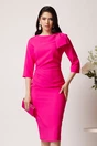 Rochie LaDonna eleganta din stofa fucsia cu funda maxi pe umar si fronseu in talie, 1, dyfashion.ro
