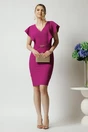 Rochie LaDonna eleganta din stofa magenta cu accesoriu in talie si volane