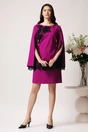 Rochie LaDonna eleganta din stofa magenta cu dantela chantilly la maneci si pe bust, 3, dyfashion.ro