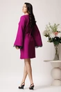 Rochie LaDonna eleganta din stofa magenta cu dantela chantilly la maneci si pe bust, 2, dyfashion.ro