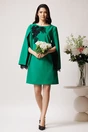 Rochie LaDonna eleganta din stofa verde cu dantela chantilly la maneci si pe bust, 3, dyfashion.ro