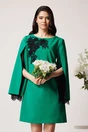 Rochie LaDonna eleganta din stofa verde cu dantela chantilly la maneci si pe bust, 1, dyfashion.ro