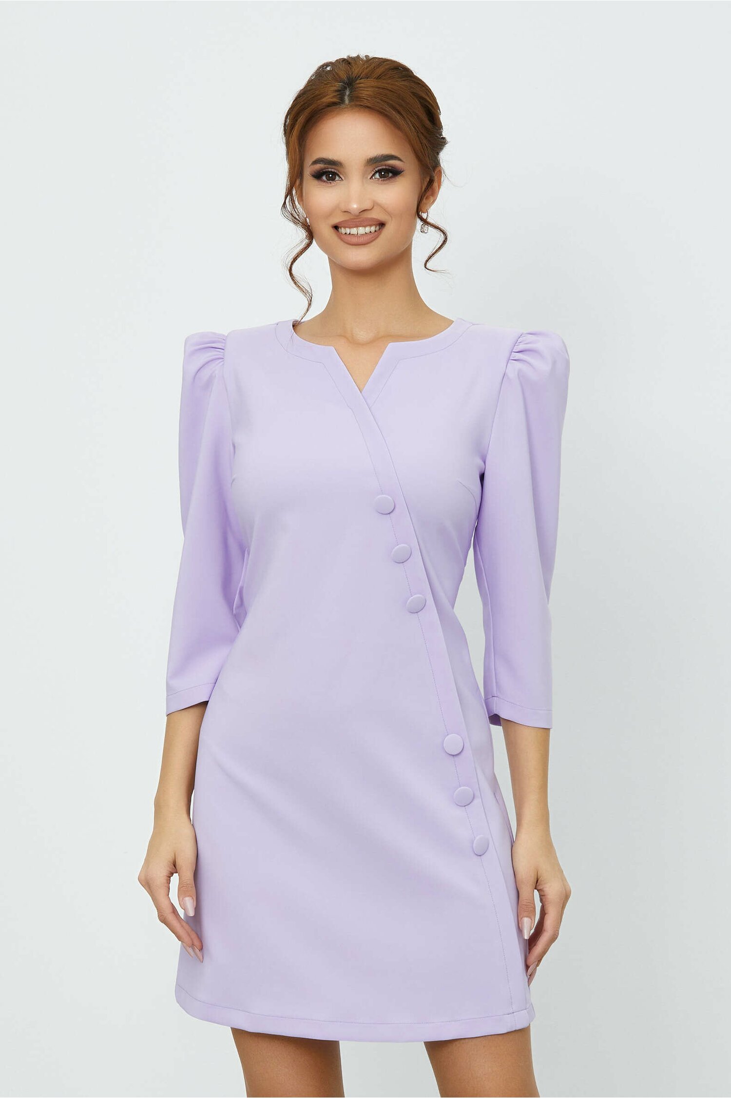 Rochie ladonna lila cu nasturi decorativi in fata