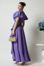 Rochie LaDonna lunga de ocazie din stofa lila cu volane si cordon in talie