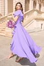 Rochie LaDonna lunga de ocazie din stofa lila cu volane si cordon in talie