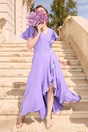 Rochie LaDonna lunga de ocazie din stofa lila cu volane si cordon in talie