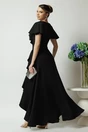 Rochie LaDonna lunga de ocazie din stofa neagra cu volane si cordon in talie