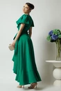 Rochie LaDonna lunga de ocazie din stofa verde cu volane si cordon in talie