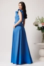 Rochie LaDonna lunga din stofa bleu cu funda in talie, 3, dyfashion.ro