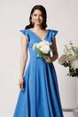 Rochie LaDonna lunga din stofa bleu cu funda in talie, 4, dyfashion.ro