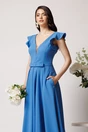 Rochie LaDonna lunga din stofa bleu cu funda in talie, 5, dyfashion.ro