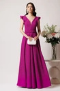Rochie LaDonna lunga din stofa magenta cu funda in talie, 1, dyfashion.ro
