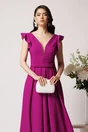 Rochie LaDonna lunga din stofa magenta cu funda in talie, 3, dyfashion.ro