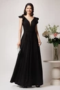 Rochie LaDonna lunga din stofa neagra cu funda in talie, 1, dyfashion.ro