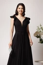 Rochie LaDonna lunga din stofa neagra cu funda in talie, 2, dyfashion.ro