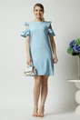 Rochie LaDonna office din stofa bleu cu volane la maneci