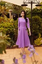 Rochie midi lila din stofa in clos cu flori maxi pe buzunare- LaDonna, 4, dyfashion.ro
