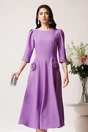 Rochie midi lila din stofa in clos cu flori maxi pe buzunare- LaDonna, 2, dyfashion.ro