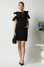 Rochie LaDonna office din stofa neagra cu volane la maneci